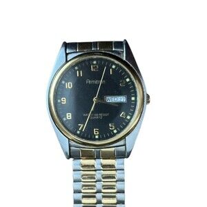 Armitron 20/1143 Mens Watch Gold Silver Tone Day/ Date Stretch Band New Battery
